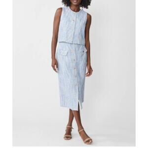 J. McLaughlin Skirt Top Tweed Sets Blue White Gold Button Size Large 14